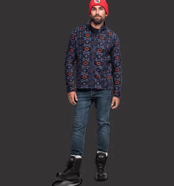 Tröjor & T-Shirts|Tröjor>Everest Outdoor M Zip Fleece Jacket NAVY RETRO PATTERN